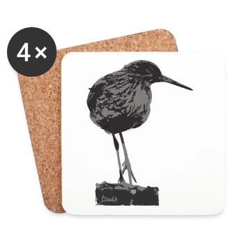 Chevalier gambette - Silhouette d’oiseau monochrome - Dessous de verre (lot de 4) - blanc - Devant