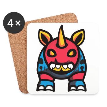 Rhinocéros Halloween Bande Dessinée Drôle - Dessous de verre (lot de 4) - blanc - Devant