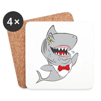 Hai Schnappshark mit roter Fliege - Untersetzer (4er-Set) - Weiß - Vorne