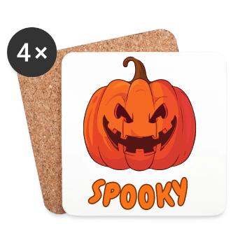 Halloween T-Shirt mit Kürbis - Untersetzer (4er-Set) - Weiß - Vorne
