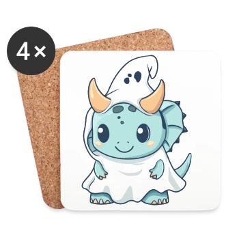 Dinosaur triceratops Halloween Ghost - Coasters (set of 4) - white - Front