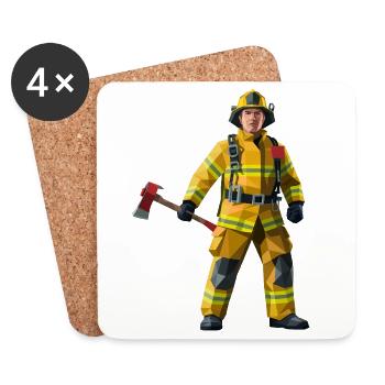 Feuerwehrmann - Cooles Helden-Logo - Untersetzer (4er-Set) - Weiß - Vorne