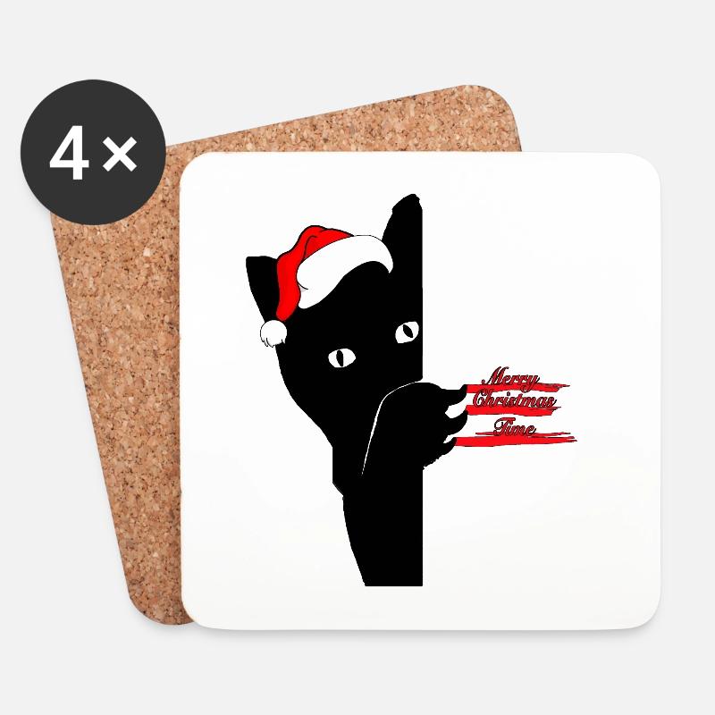 Christmas Cat - Untersetzer (4er-Set) - Weiß
