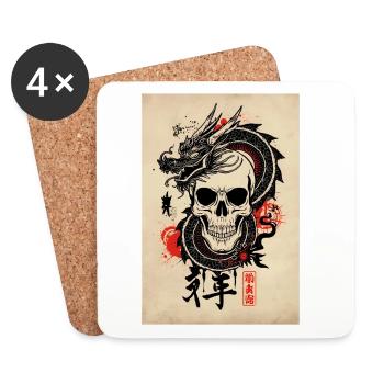 Streetwear Drache Japan Style T-Shirt - Untersetzer (4er-Set) - Weiß - Vorne