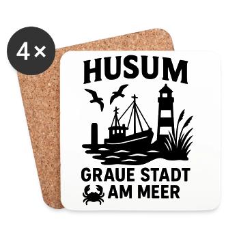 Husum Ville grise au bord de la mer - Dessous de verre (lot de 4) - blanc - Devant
