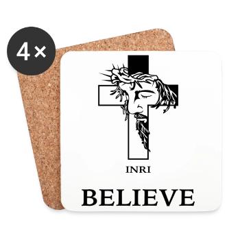 Croire – Croix moderne avec Jésus - Dessous de verre (lot de 4) - blanc - Devant