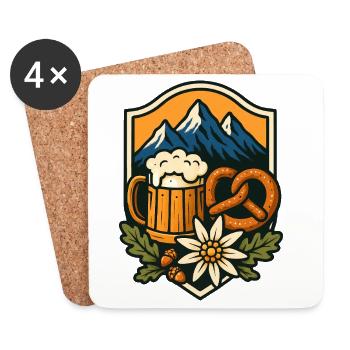 Bier Brezel Edelweiss Berge Bayern Tracht Fest - Untersetzer (4er-Set) - Weiß - Vorne