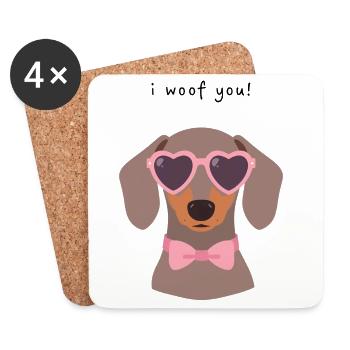 Teckel I Woof You Saint Valentin Design - Dessous de verre (lot de 4) - blanc - Devant