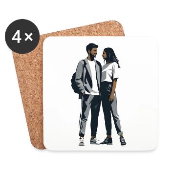 Couple d’amoureux - Logo Cool Silhouette - Dessous de verre (lot de 4) - blanc - Devant