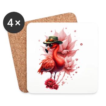 Rosa Flamingo mit Hut - Untersetzer (4er-Set) - Weiß - Vorne