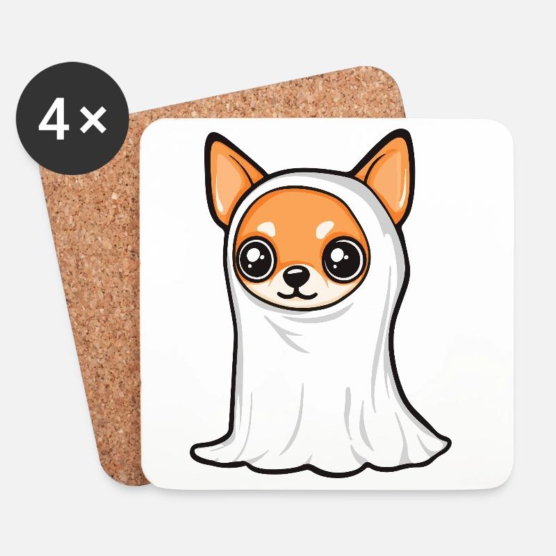 Chihuahua Hund Halloween Geist - Untersetzer (4er-Set) - Weiß
