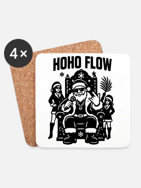 Santa Ho Ho Flow Rap - Dessous de verre (lot de 4) - blanc
