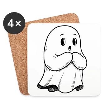 Drôle de fantôme avec la bouche ouverte - Halloween - Dessous de verre (lot de 4) - blanc - Devant