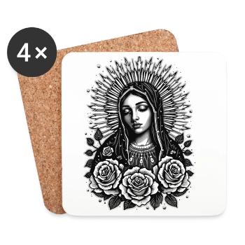 Dark Mary with Rosary - Coasters (set of 4) - white - Front
