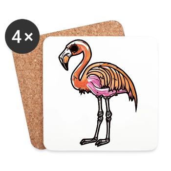 Flamant rose zombie d'Halloween - Dessous de verre (lot de 4) - blanc - Devant
