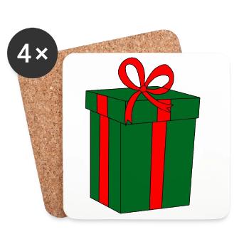 Cadeau vert avec ruban rouge - Dessous de verre (lot de 4) - blanc - Devant