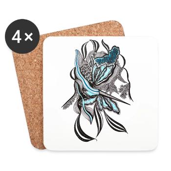 Conception de la ligne de fleur d’indigo - Dessous de verre (lot de 4) - blanc - Devant