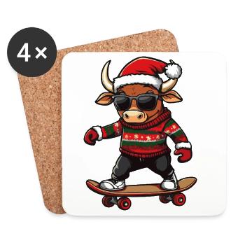 Stier Weihnachten Lustig - Untersetzer (4er-Set) - Weiß - Vorne