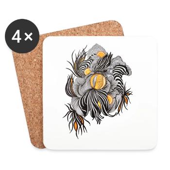 Noir Blossoms Accents d’orange - Dessous de verre (lot de 4) - blanc - Devant