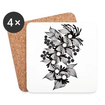 Black and White Flower Spiral - Coasters (set of 4) - white - Front