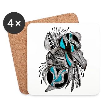 BlackTurquoise Scale Pattern - Coasters (set of 4) - white - Front