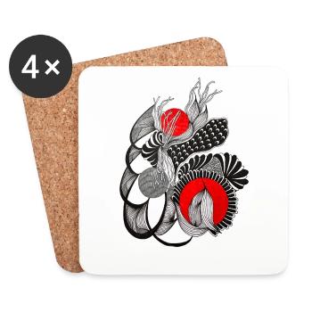 Monochrome flower circles with red - Coasters (set of 4) - white - Front