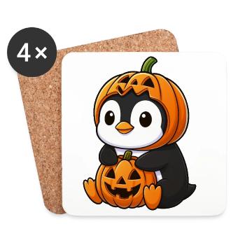 Süßer Halloween Pinguin mit Hut und Kürbis - Untersetzer (4er-Set) - Weiß - Vorne