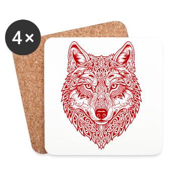 Tête de loup ornée - Dessous de verre (lot de 4) - blanc - Devant