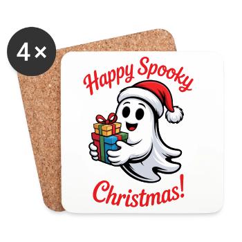 Spooky Christmas ghost with gift - Coasters (set of 4) - white - Front