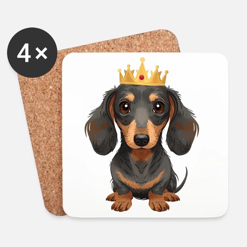 Kleiner Dackel mit Krone Cute Design - Untersetzer (4er-Set) - Weiß