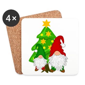 Wichtel vor dem Tannenbaum - Untersetzer (4er-Set) - Weiß - Vorne