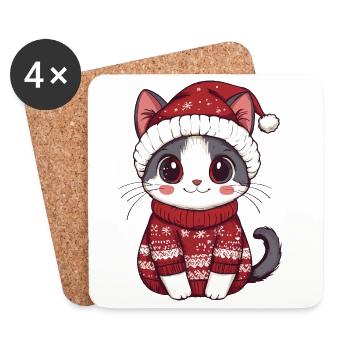 Noël chat - Dessous de verre (lot de 4) - blanc - Devant