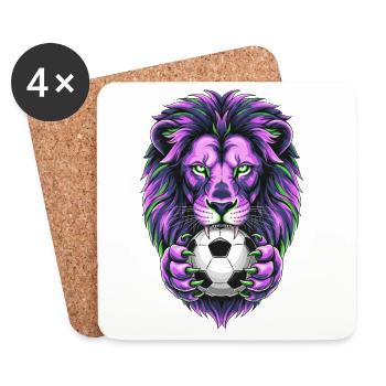 Neon-Löwe mit Fußballball - Untersetzer (4er-Set) - Weiß - Vorne