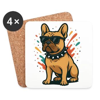 Bouledogue français chien en Color Splash avec lunettes de soleil - Dessous de verre (lot de 4) - blanc - Devant