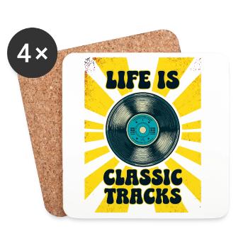 LIFE IS CLASSIC TRACKS Retro 70er Jahre Vinyl - Untersetzer (4er-Set) - Weiß - Vorne