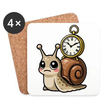 Schnecke mit Uhr auf Schale - Untersetzer (4er-Set) - Weiß - Vorne
