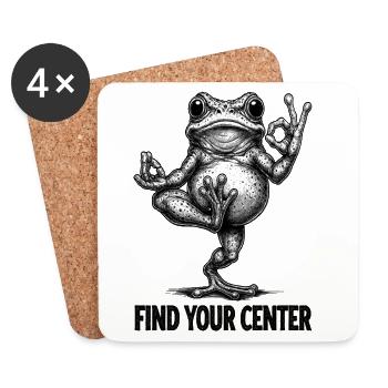 Trouvez votre centre - Illustration de grenouille de yoga - Dessous de verre (lot de 4) - blanc - Devant