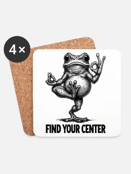 Finde deine Mitte – Yoga Frosch Illustration - Untersetzer (4er-Set) - Weiß