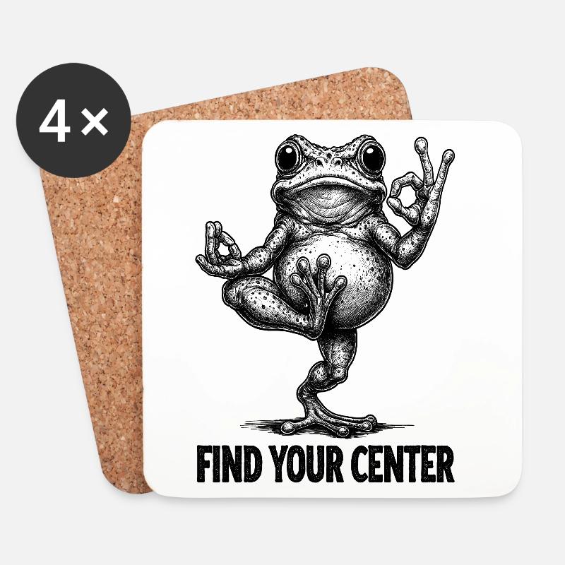 Finde deine Mitte – Yoga Frosch Illustration - Untersetzer (4er-Set) - Weiß