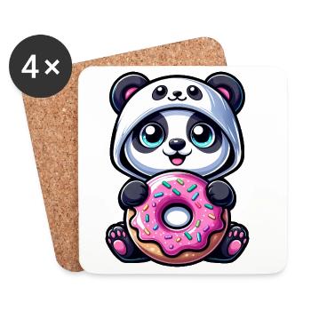 Cute Panda Costume Cartoon Sugar Donut Candy - Coasters (set of 4) - white - Front