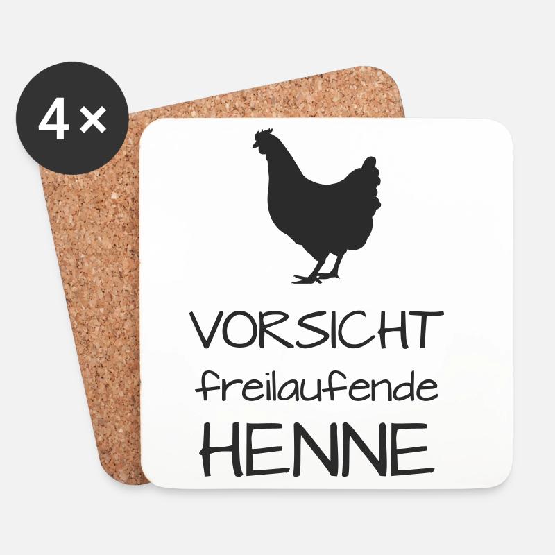 Vorsicht Henne Freilaufend - Untersetzer (4er-Set) - Weiß