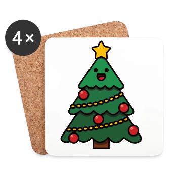 Petit sapin de Noël - Dessous de verre (lot de 4) - blanc - Devant