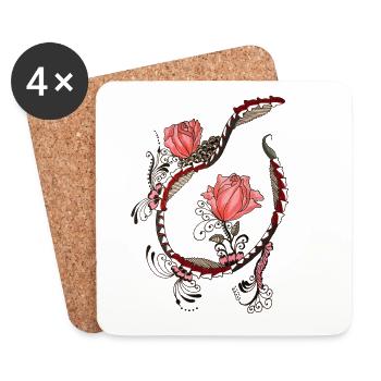 Rose tendril frame with floral ornamentation - Coasters (set of 4) - white - Front