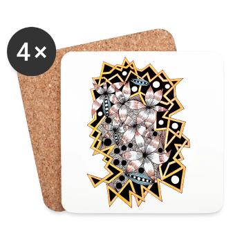 Puissance florale géométrique - Dessous de verre (lot de 4) - blanc - Devant