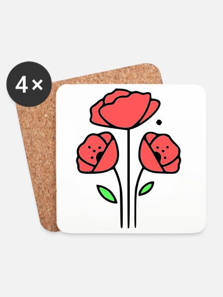 mohnblume-mohnblumen-minimalistisch-line-art-1 - Untersetzer (4er-Set) - Weiß
