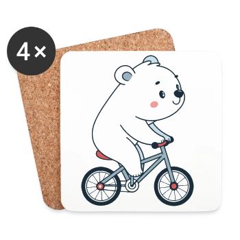 Weißes Bärenjunges auf Kawaii-Fahrrad - Untersetzer (4er-Set) - Weiß - Vorne