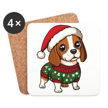 Beagle Dog Christmas - Coasters (set of 4) - white - Front