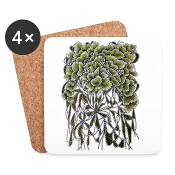 Feuilles en éventail avec racines pendantes - Dessous de verre (lot de 4) - blanc - Devant