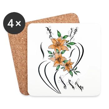 Lys orange avec des lignes décoratives en filigrane - Dessous de verre (lot de 4) - blanc - Devant