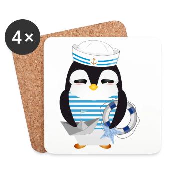 Pingouin mignon comme un marin dans un look marine - Dessous de verre (lot de 4) - blanc - Devant